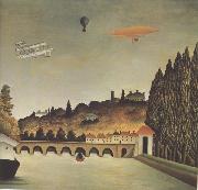 Henri Rousseau View of the Bridge at Sevres and Saint-Cloud with Airplane,Balloon,and Dirigible USA oil painting artist